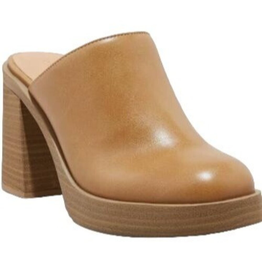 NIB Universal Threads Women's Tan Leather Block Heel‎ Mules Size 7 - Picture 3 of 8